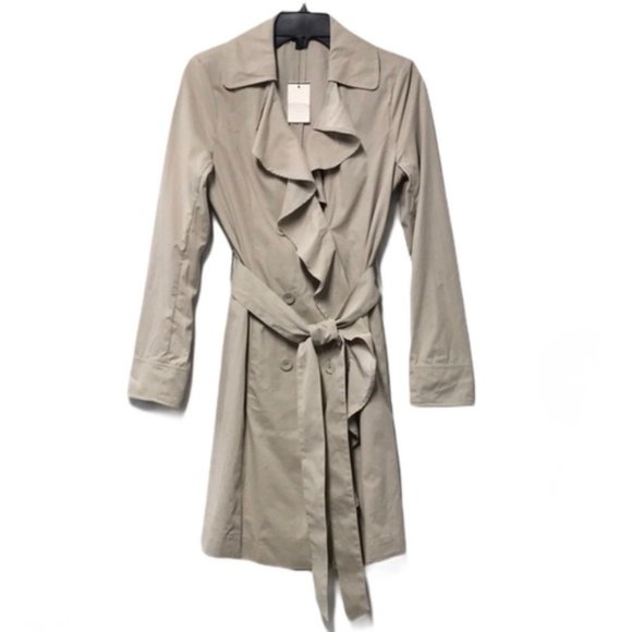 NWT SAKS FIFTH AVENUE Ruffle-Trimmed Trench Coat - Picture 1 of 6